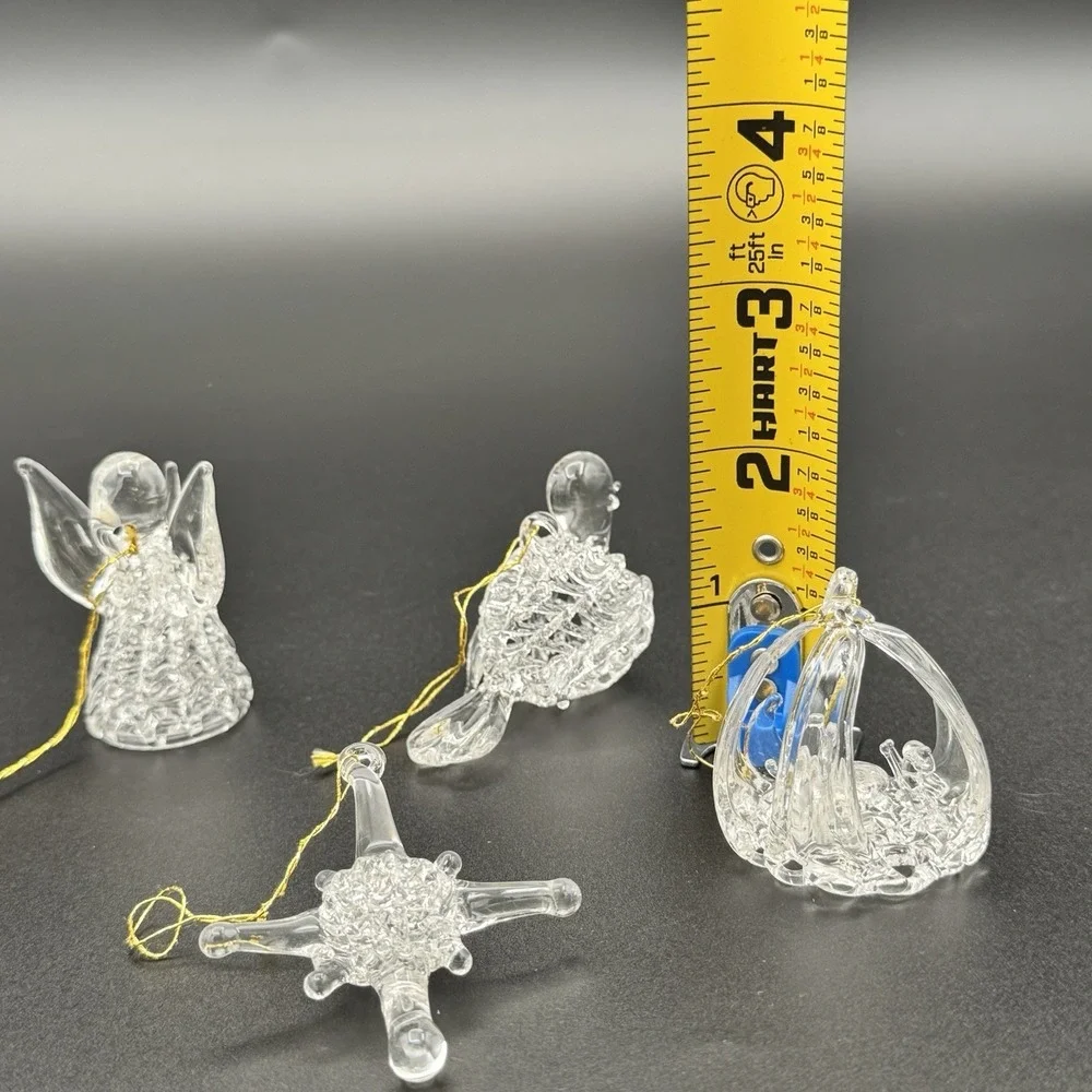 Vintage Spun Glass Christmas Ornaments Set of 5 Angel Bird‎ Star Holiday Decor